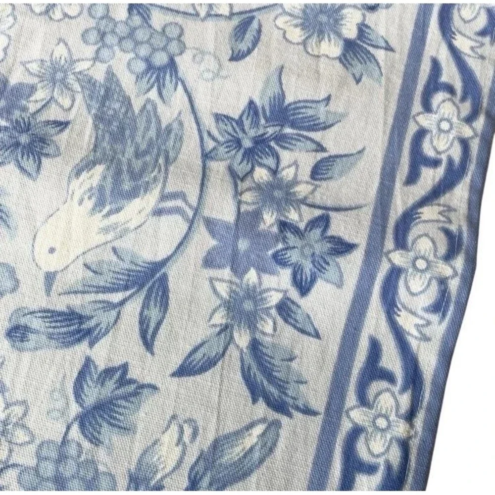 April Cornell Blue Table Runner 16x90 Floral Birds 100% Cotton French Country